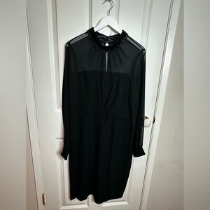 Adrianna Papell Black Long Sleeve Dress with Beaded Collar